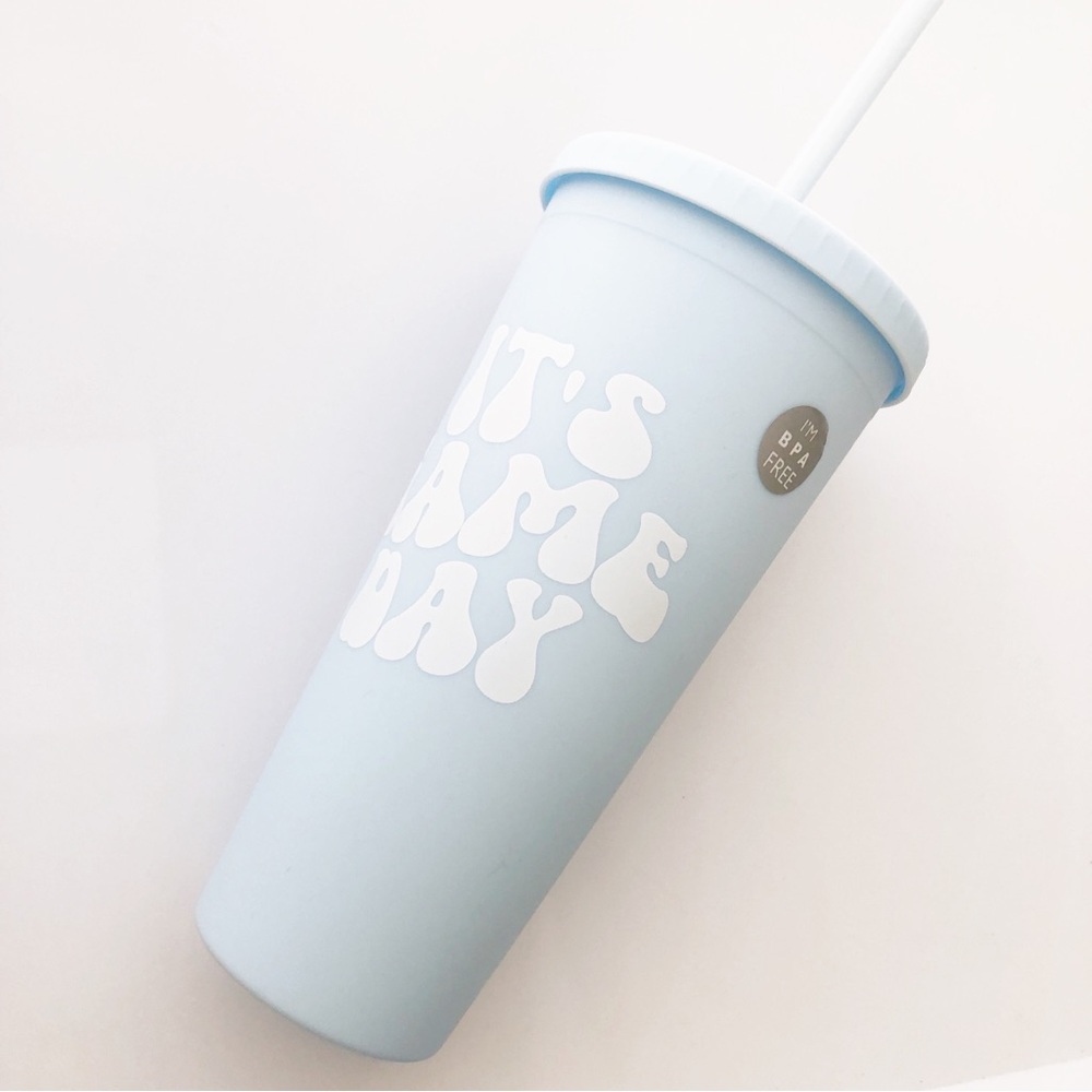 🤍Light Blue Tumbler with 'It's Game Day' Text